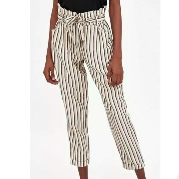 Zara Pants - Zara tfr stripped paper bag pants